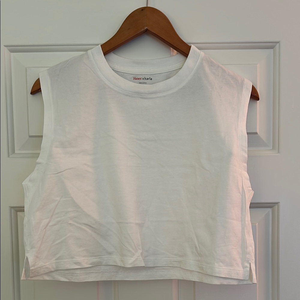 Hanes x Karla Classic White Cropped Muscle Tee